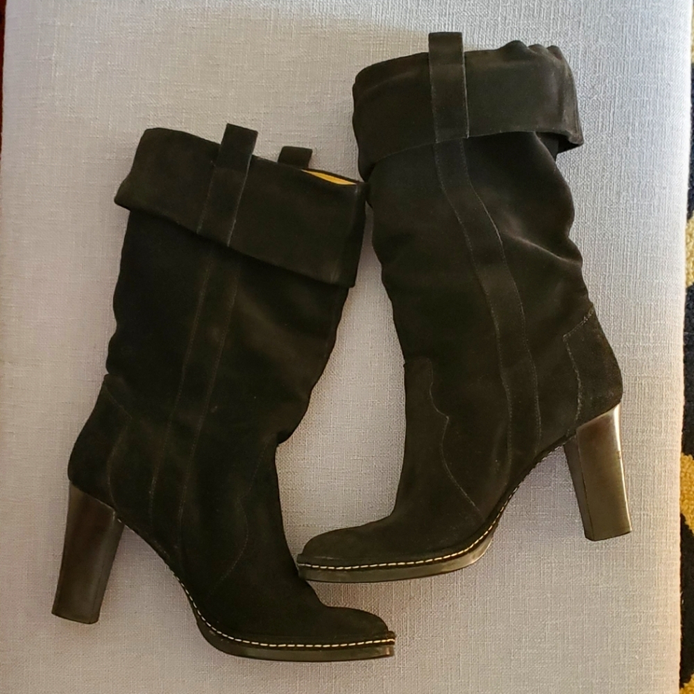 Via Spiga Black Suede Mid Calf Boot,  6.5